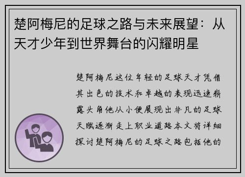 楚阿梅尼的足球之路与未来展望：从天才少年到世界舞台的闪耀明星