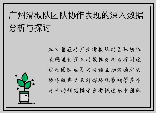 广州滑板队团队协作表现的深入数据分析与探讨